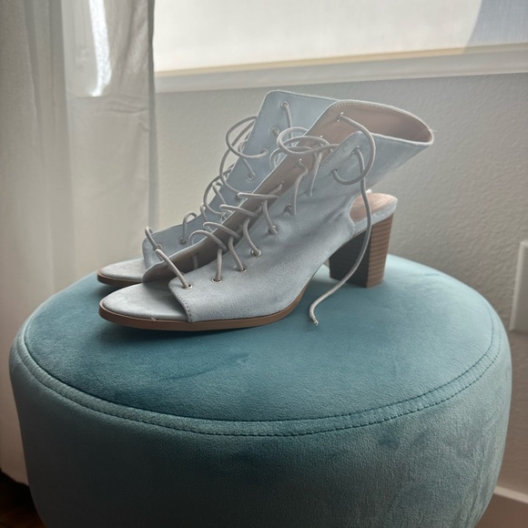 Light Blue Lace-up Open Toe Booties - Picture 3 of 3